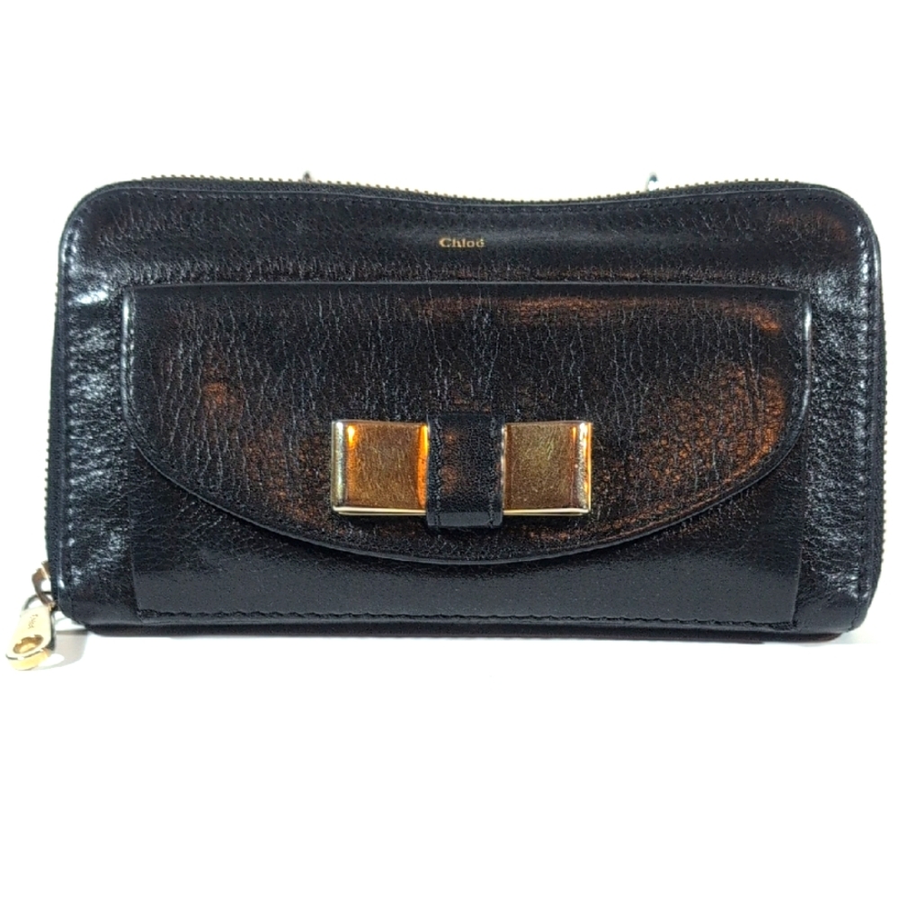 Chloe Long Wallet Round Zipper Ribbon Leather